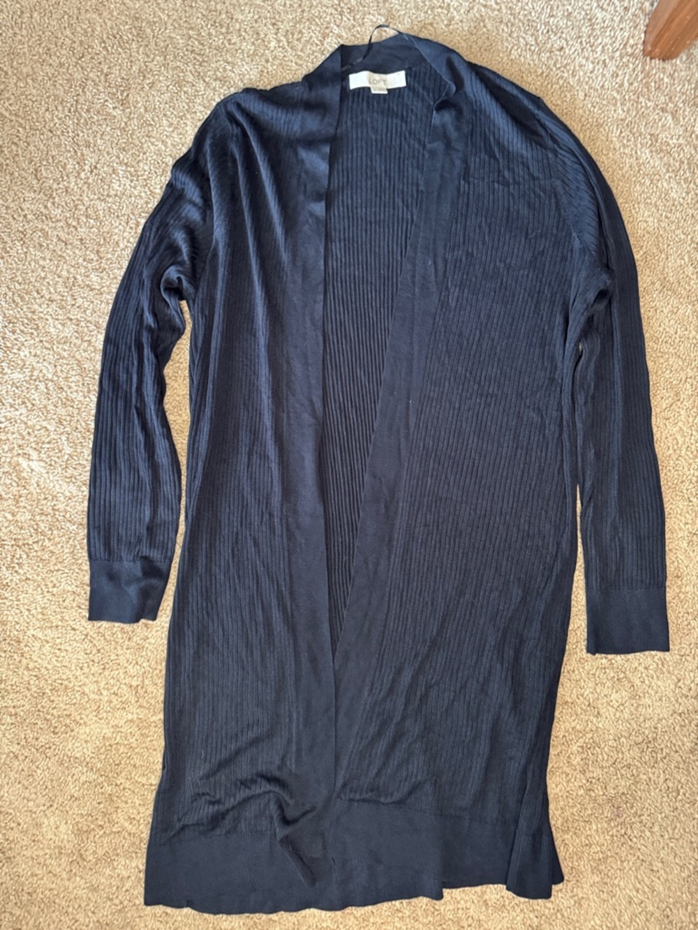 LOFT Ribbed Open-Front Cardigan in Navy